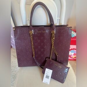 Like New Betsey Johnson Skull Croc-Embossed Cherry Tote Handbag with wristlet